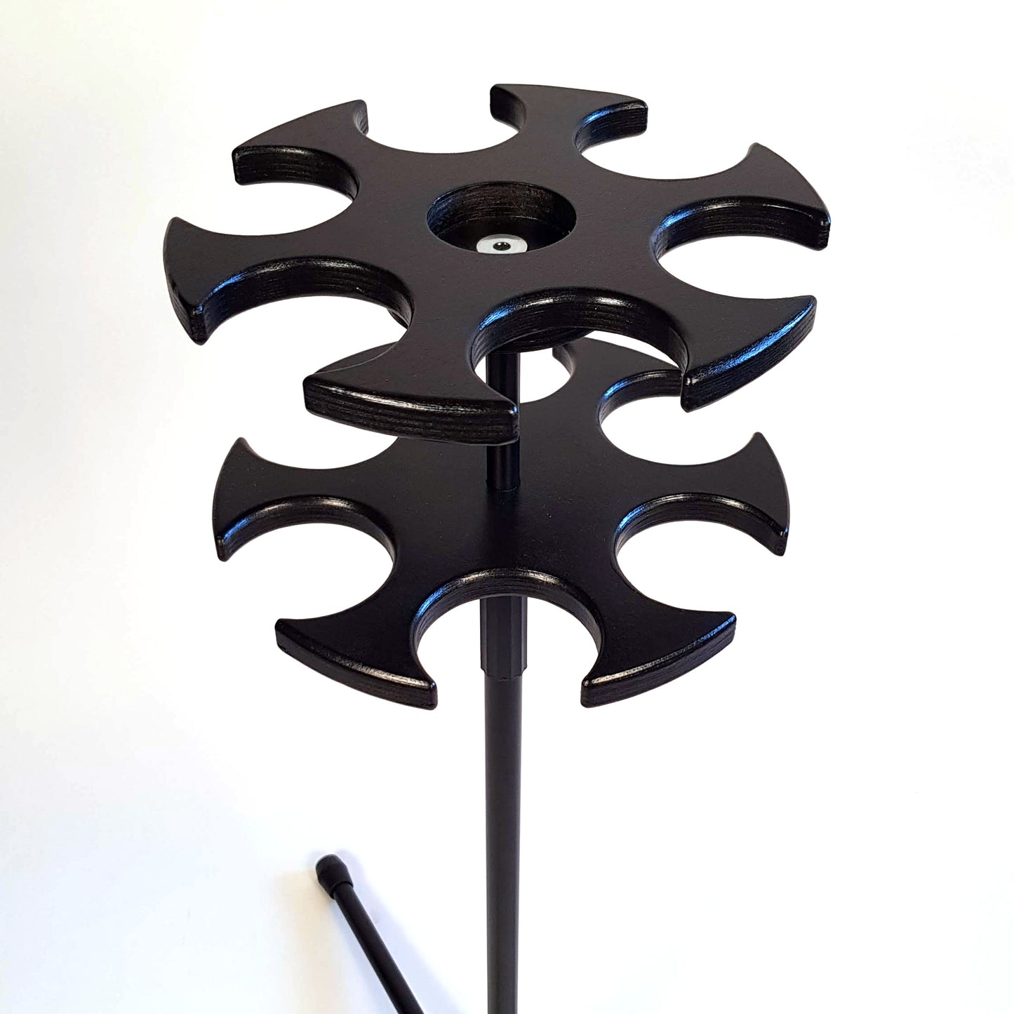 Clopse up view of boccia ball stand cutouts to hold balls