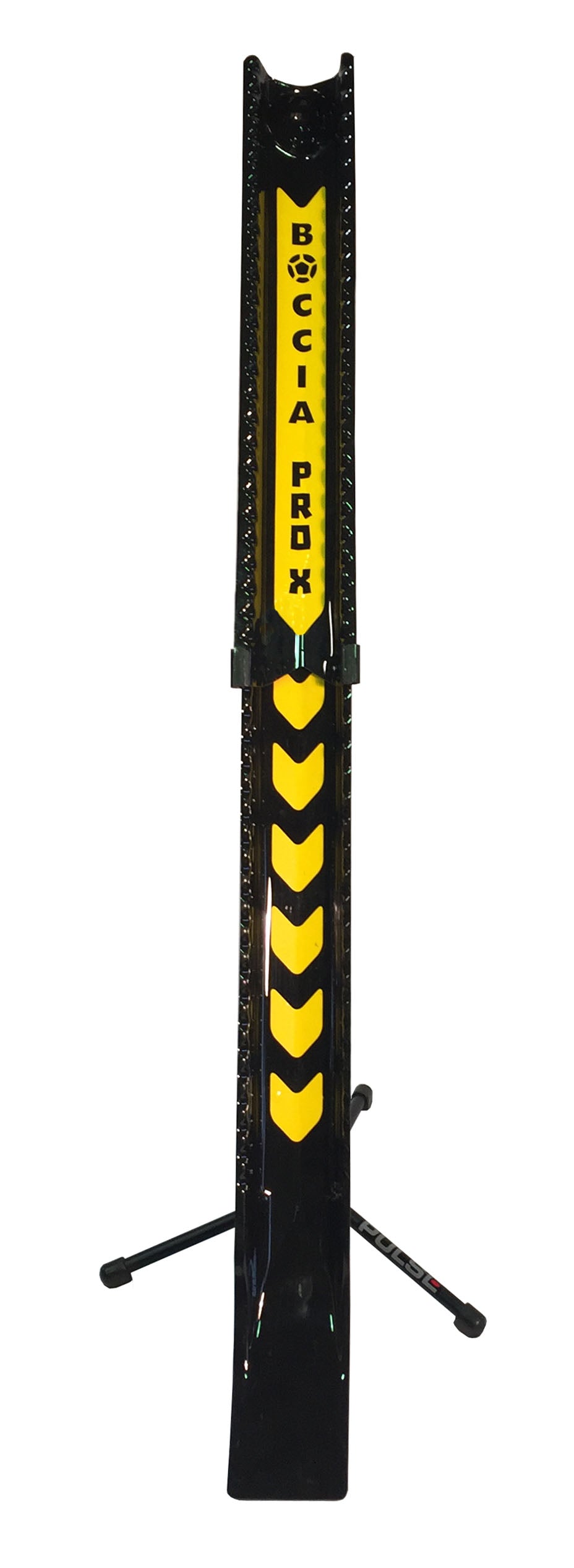 Front view of Pro-x boccia ramp shown at maximum extension