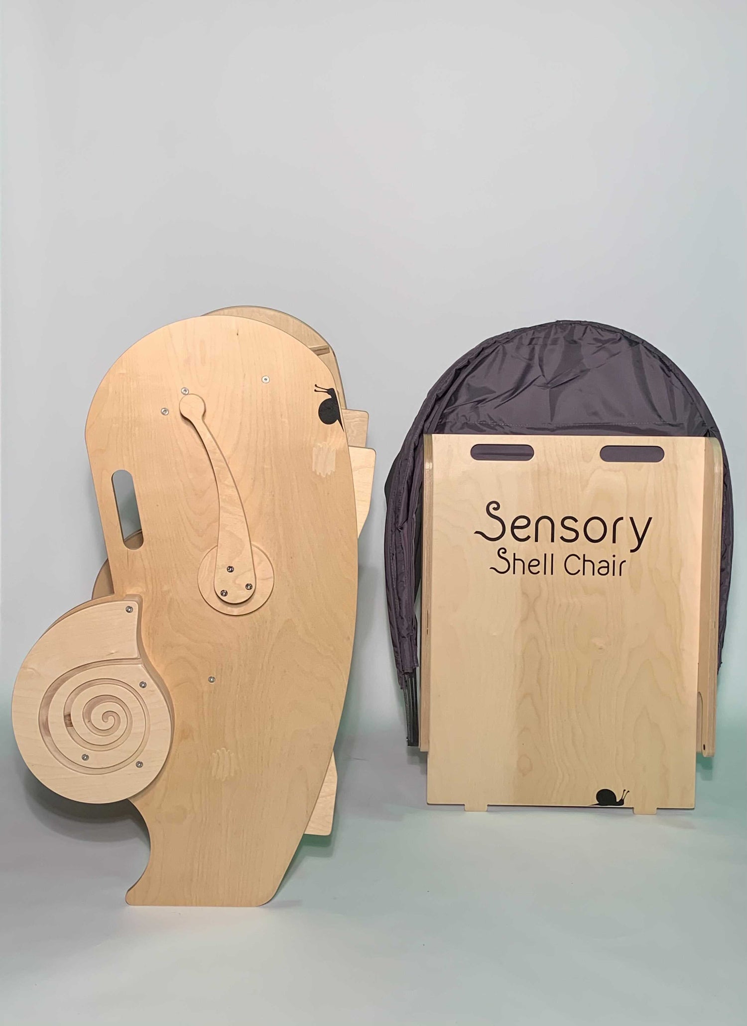 View of the sensory shell chair seperated into two sections 