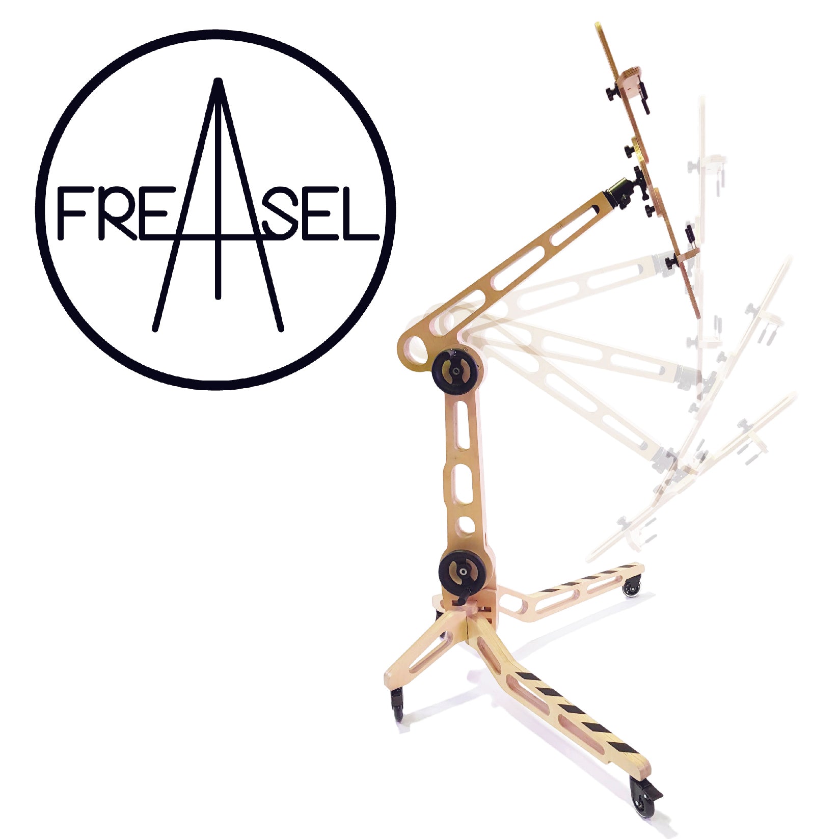 Freasel wheelchair accessible easel product image side view with logo