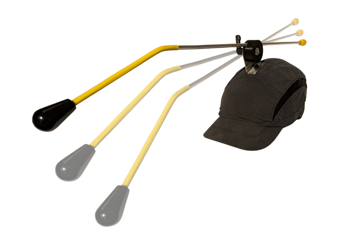 Boccia headpointer showing pointer rod angle adjustment range